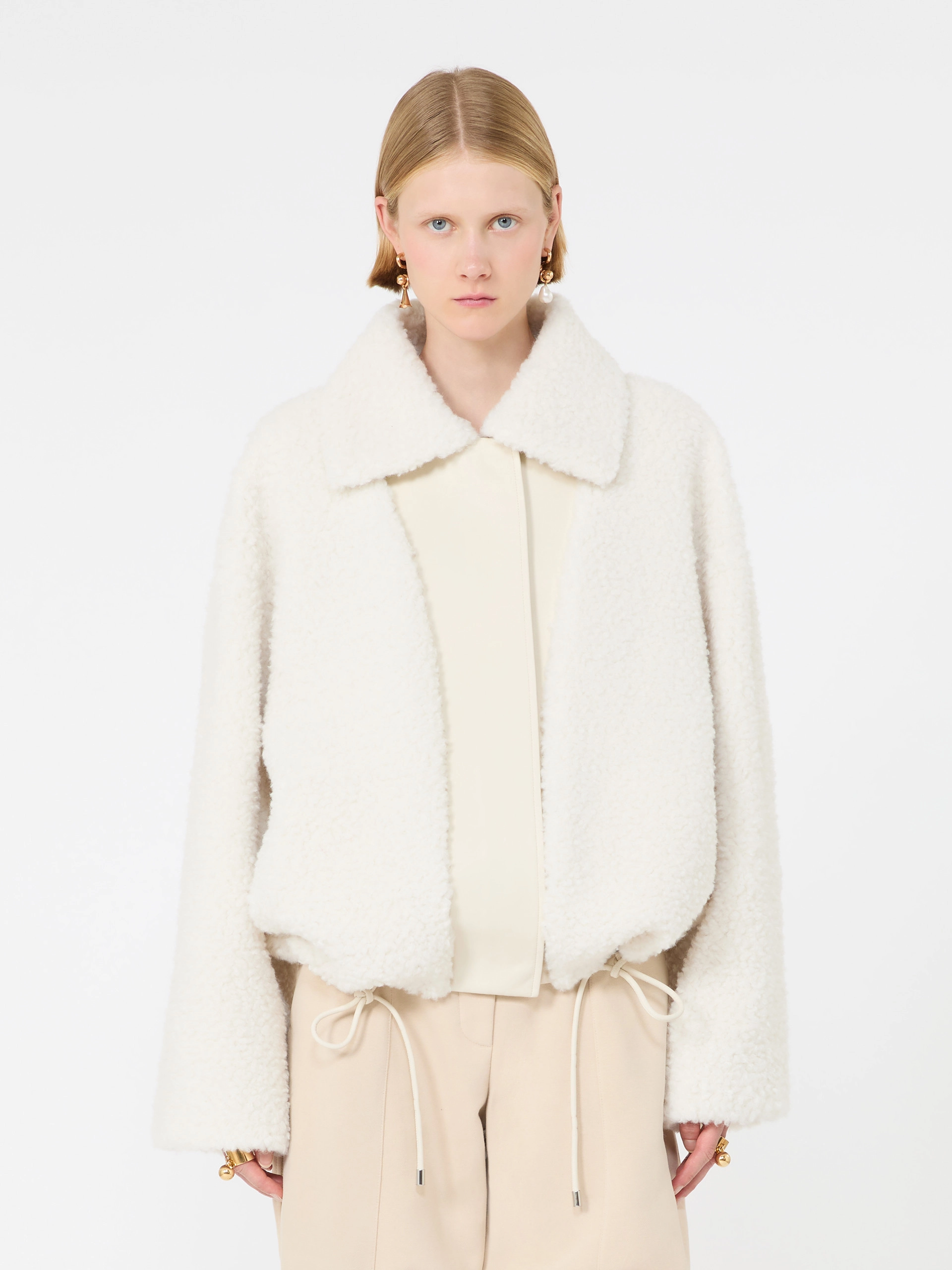 Short furry jersey jacket - ECRU - Sportmax - 2