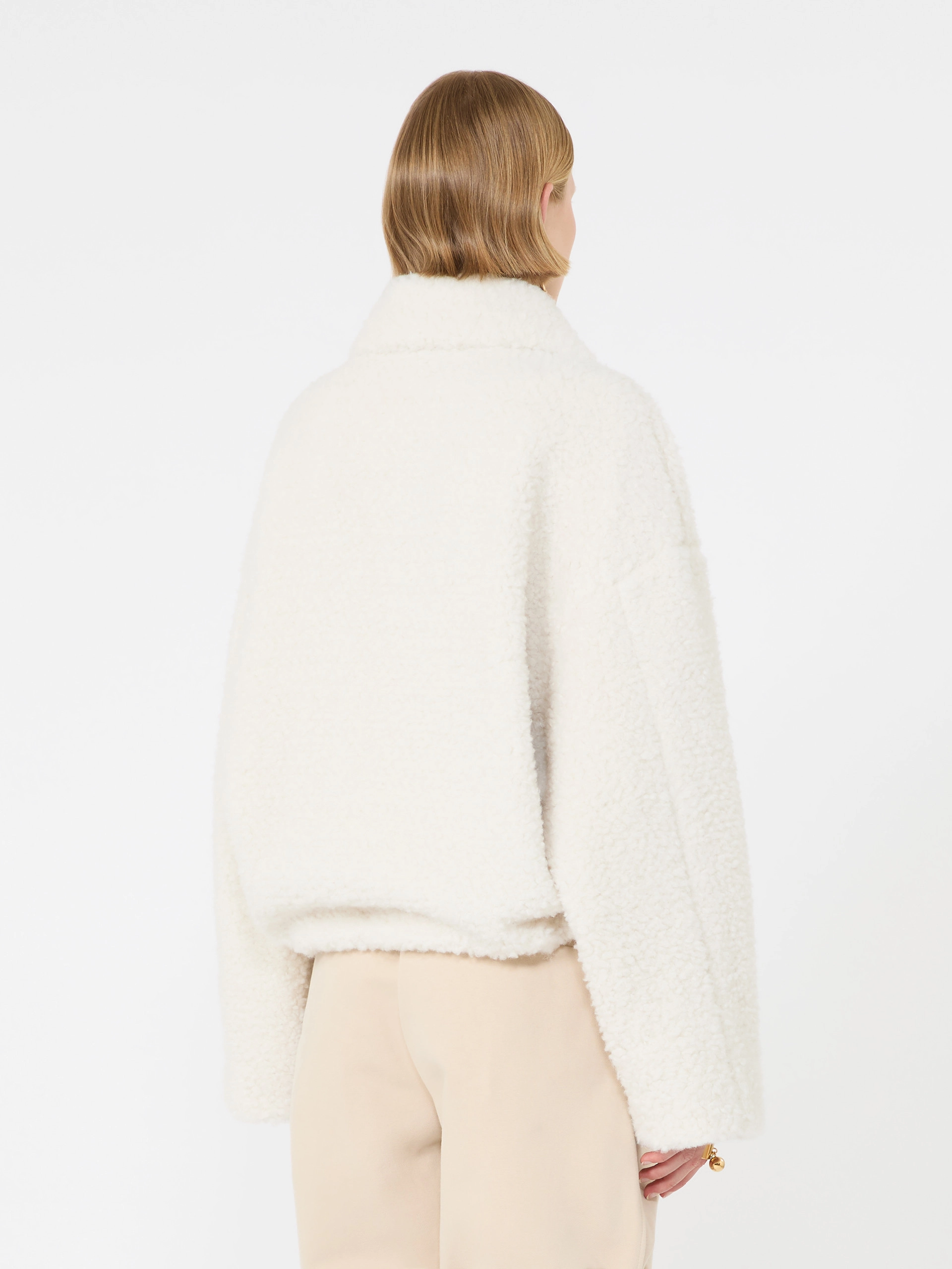 Short furry jersey jacket - ECRU - Sportmax - 3