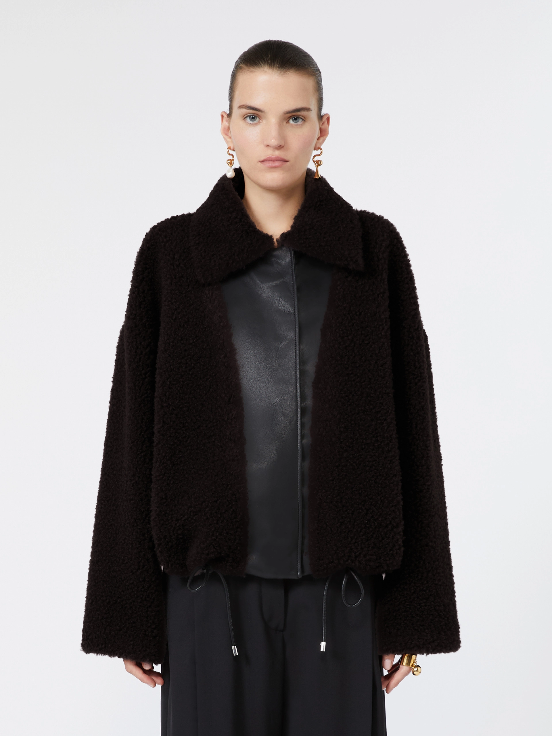 Short furry jersey jacket - CHOCOLATE - Sportmax - 2