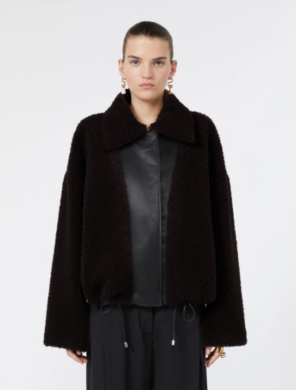 Short furry jersey jacket - CHOCOLATE - Sportmax - 2