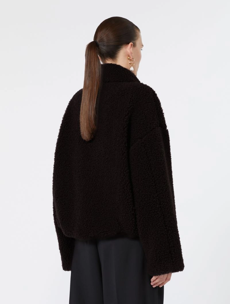 Short furry jersey jacket - CHOCOLATE - Sportmax - 3