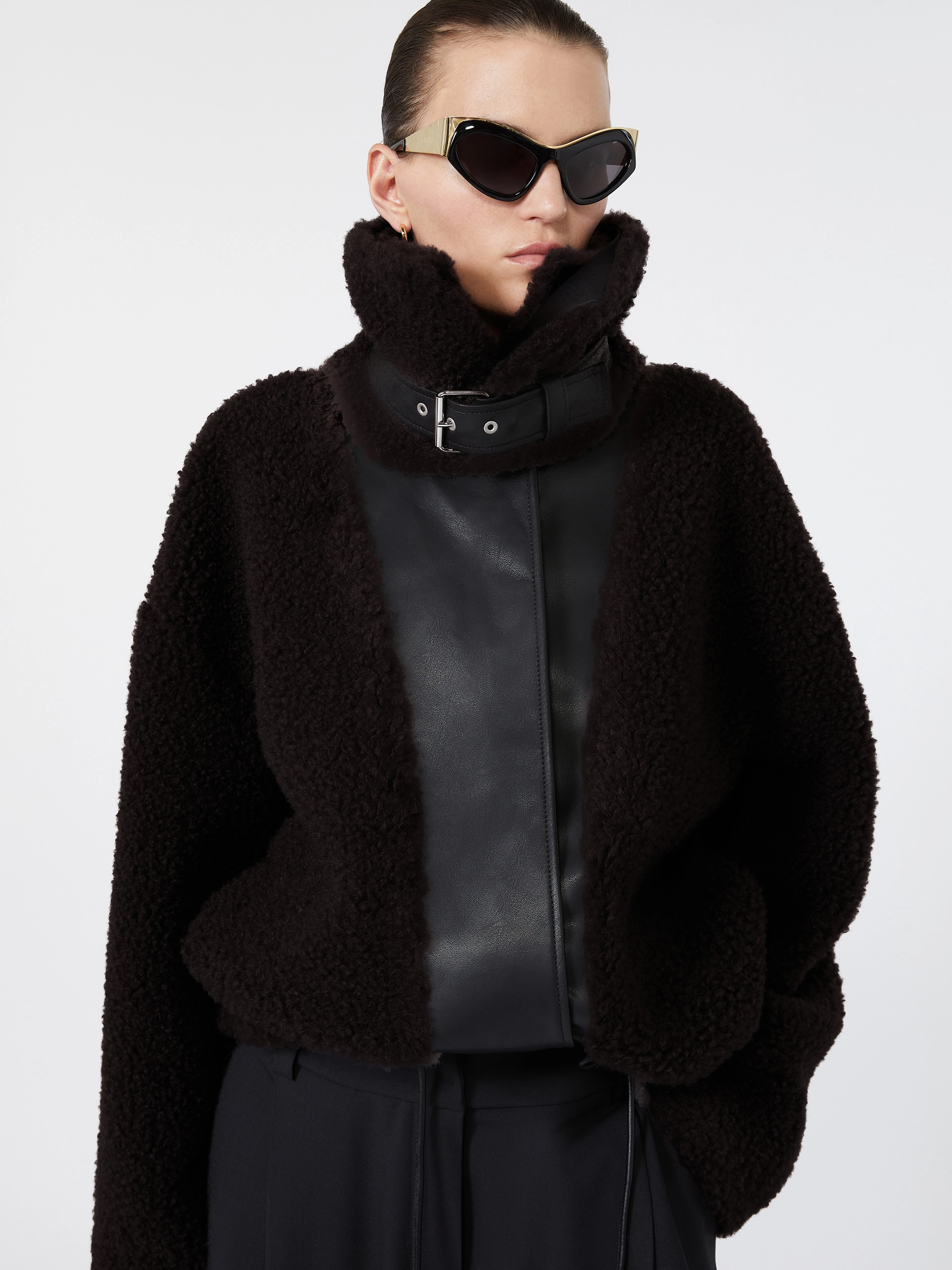 Short furry jersey jacket - CHOCOLATE - Sportmax - 4