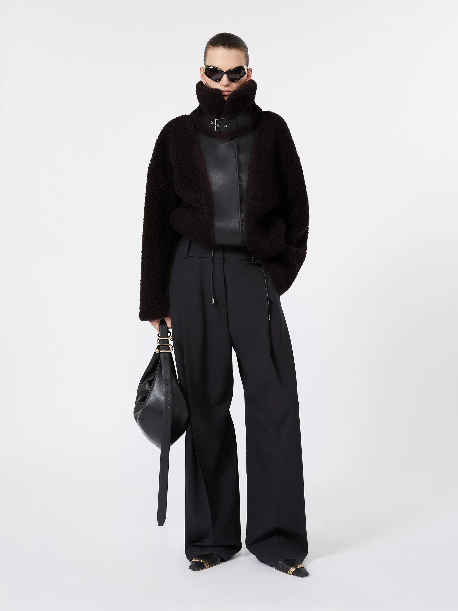 Short furry jersey jacket - CHOCOLATE - Sportmax