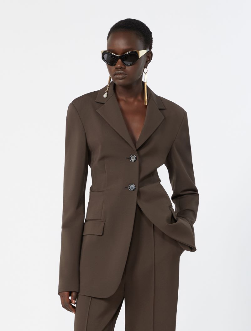 Feminine viscose jersey blazer - CHOCOLATE - Sportmax - 4