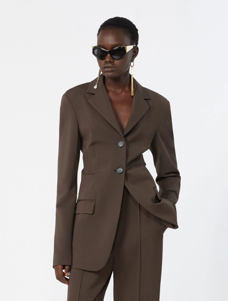 Feminine viscose jersey blazer - CHOCOLATE - Sportmax - 4