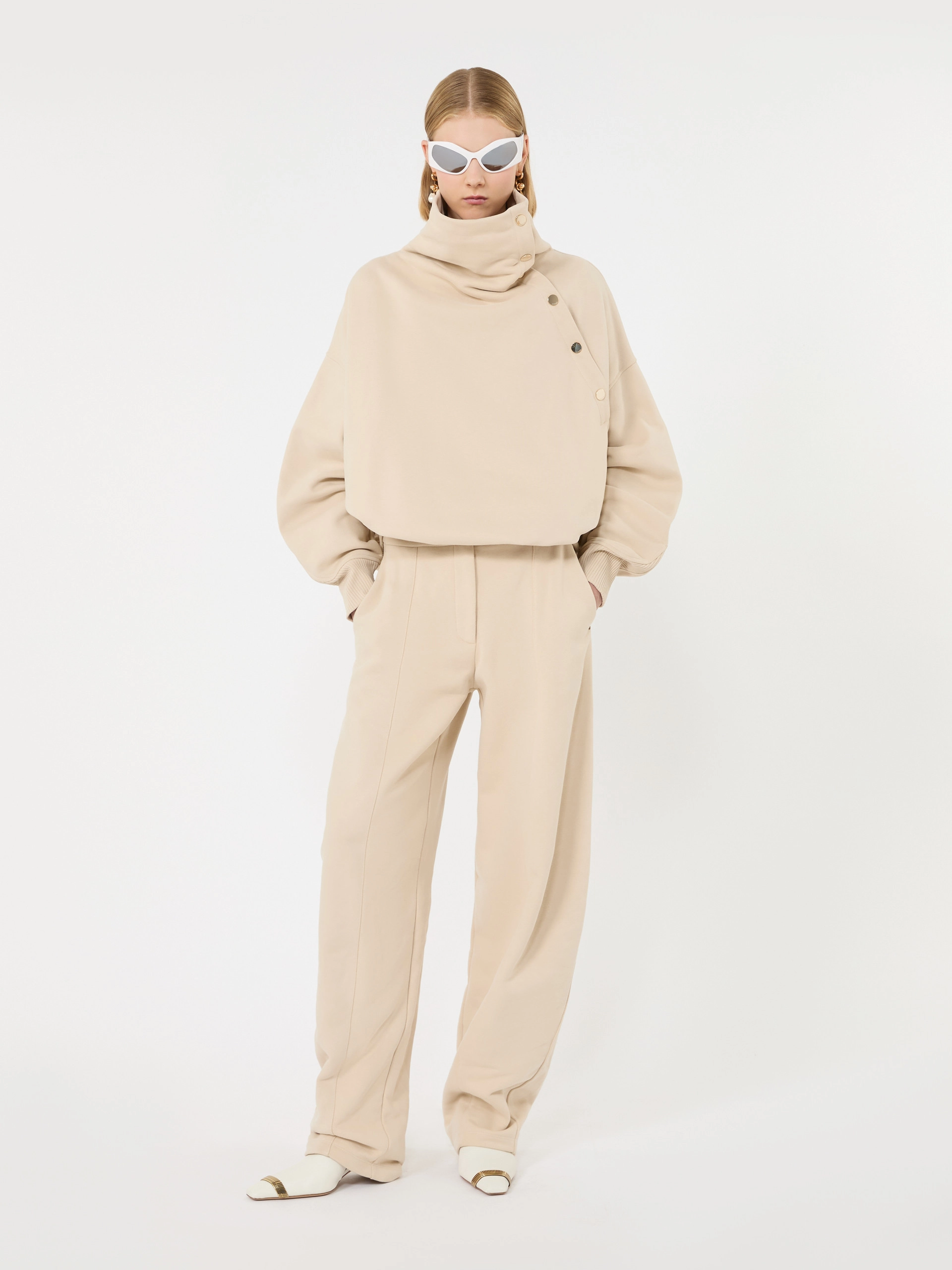 Oversized sweatshirt with an asymmetric fastening - BEIGE - Sportmax