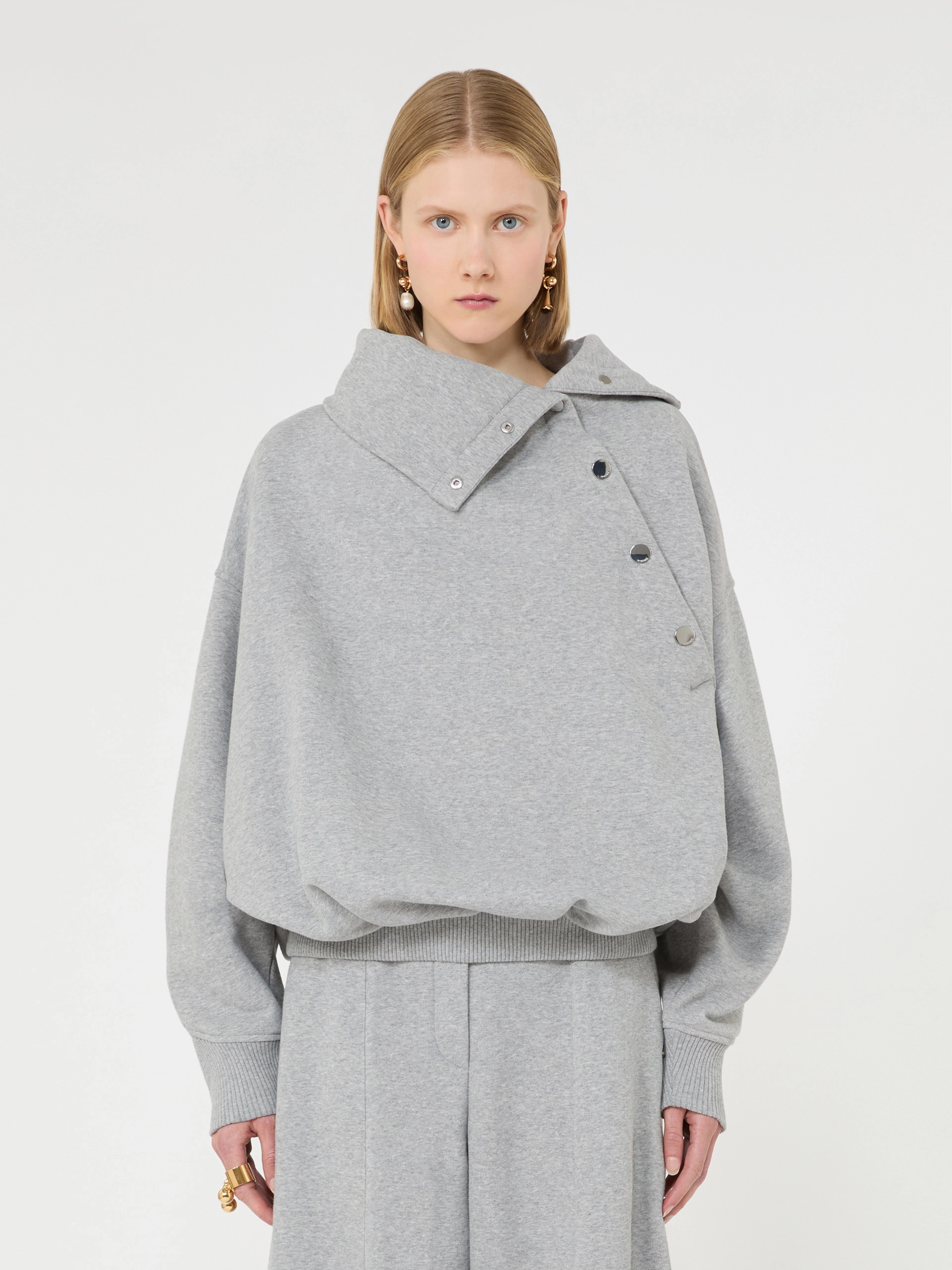 Oversized sweatshirt with an asymmetric fastening - LIGHT GREY - Sportmax - 2