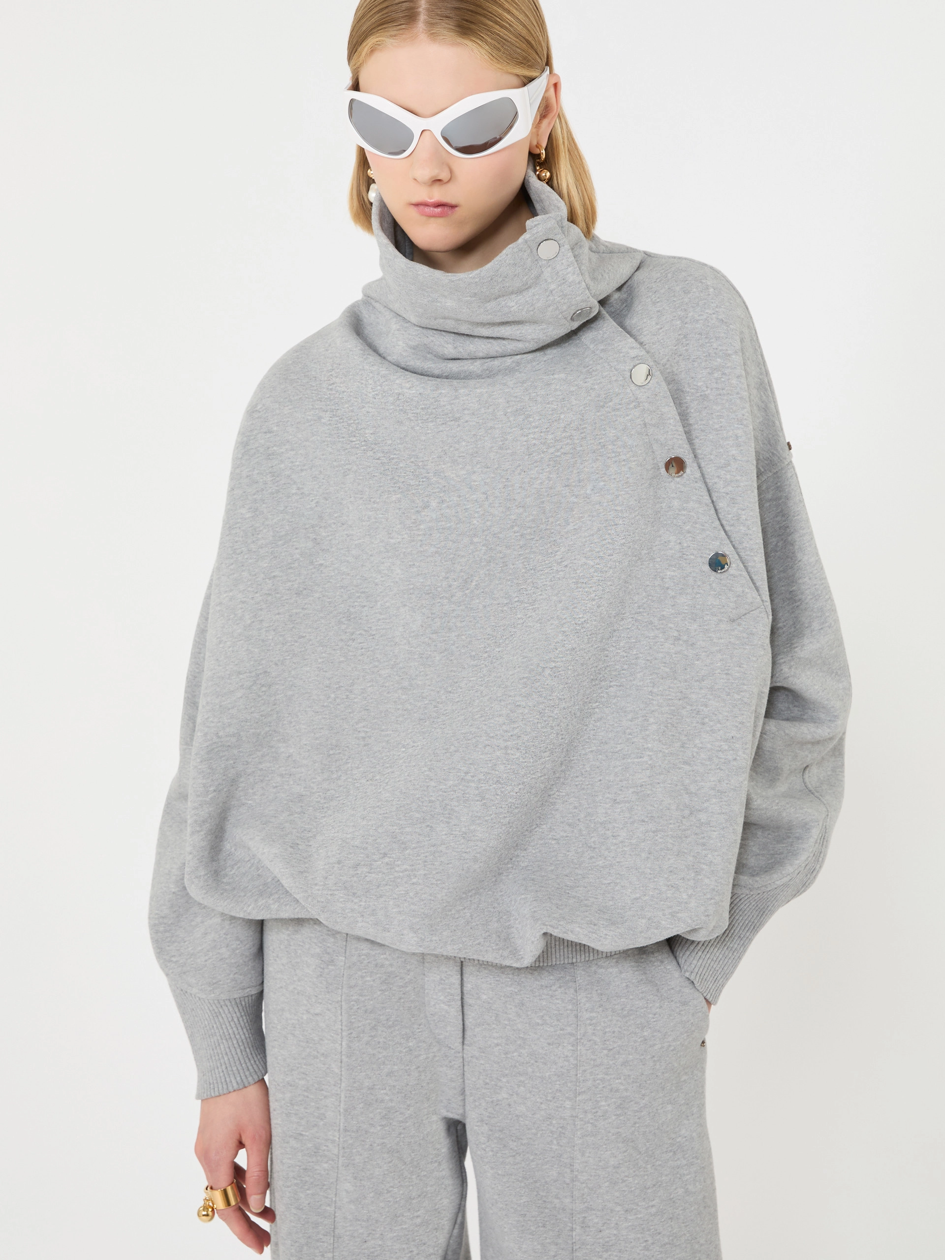 Oversized sweatshirt with an asymmetric fastening - LIGHT GREY - Sportmax - 4