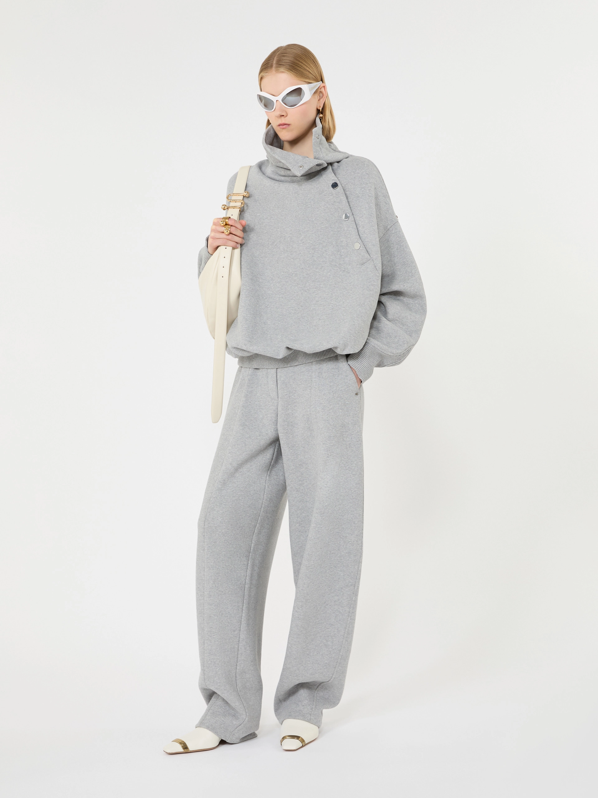 Oversized sweatshirt with an asymmetric fastening - LIGHT GREY - Sportmax
