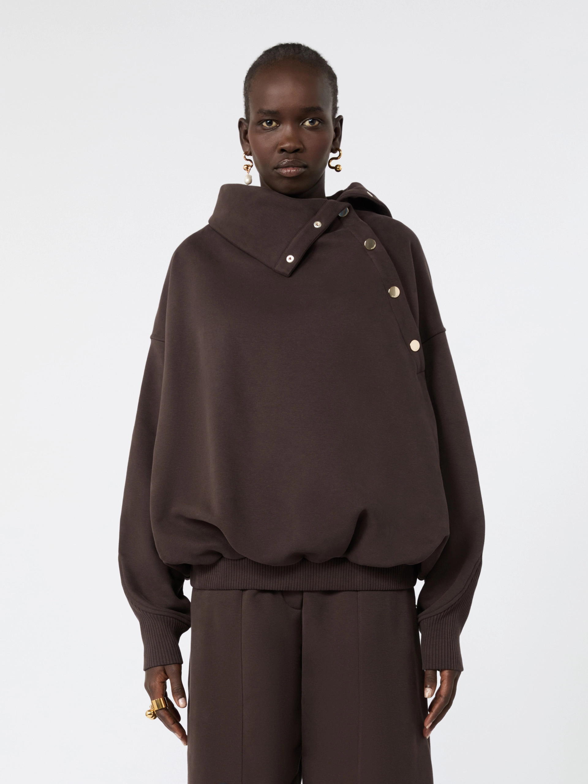 Oversized sweatshirt with an asymmetric fastening - CHOCOLATE - Sportmax - 2