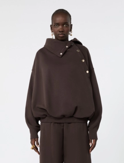 Oversized sweatshirt with an asymmetric fastening - CHOCOLATE - Sportmax - 2