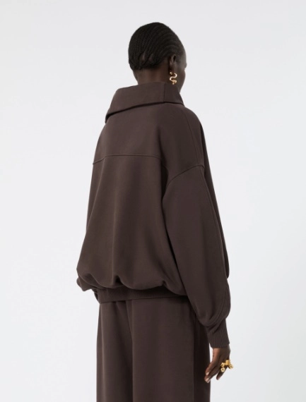 Oversized sweatshirt with an asymmetric fastening - CHOCOLATE - Sportmax - 3