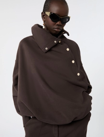 Oversized sweatshirt with an asymmetric fastening - CHOCOLATE - Sportmax - 4