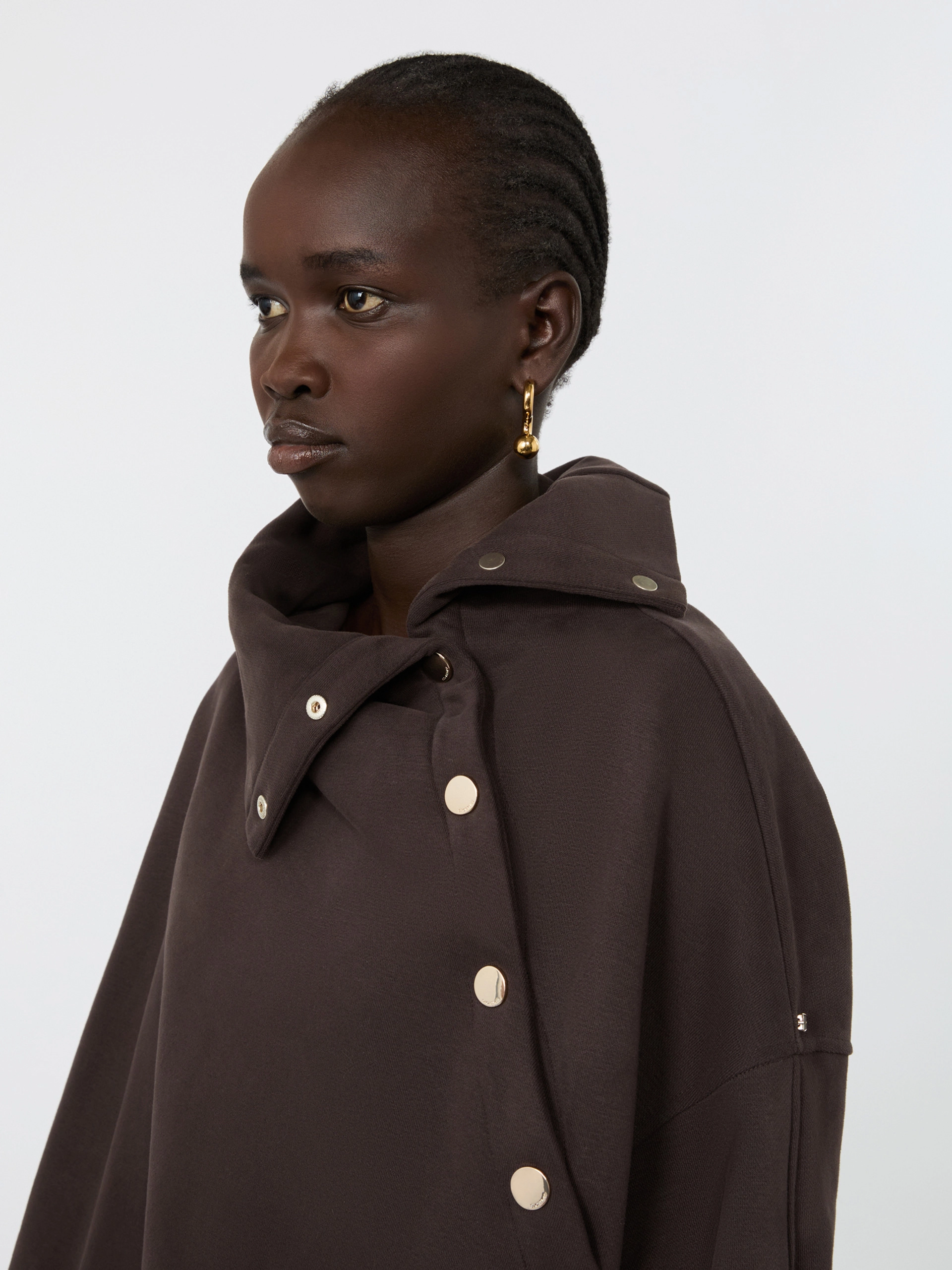 Oversized sweatshirt with an asymmetric fastening - CHOCOLATE - Sportmax - 5