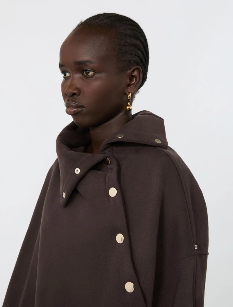 Oversized sweatshirt with an asymmetric fastening - CHOCOLATE - Sportmax - 5