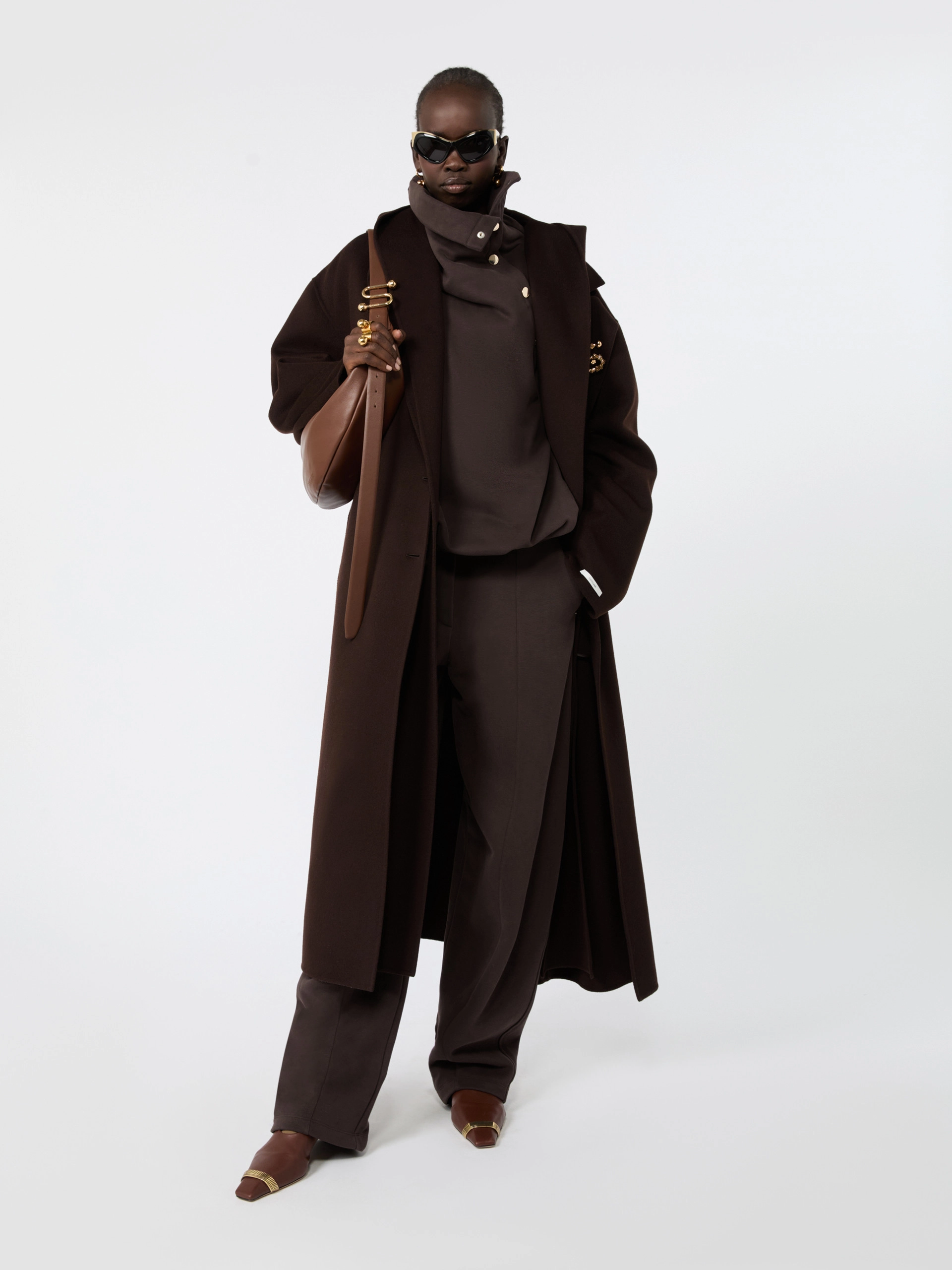 Oversized sweatshirt with an asymmetric fastening - CHOCOLATE - Sportmax