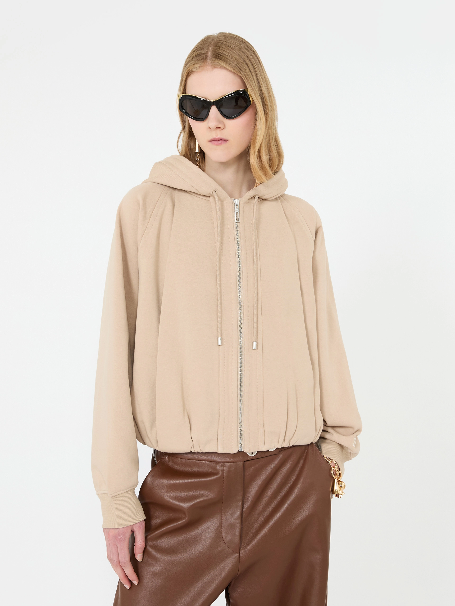 Cotton-blend boxy hoodie - BEIGE - Sportmax - 4