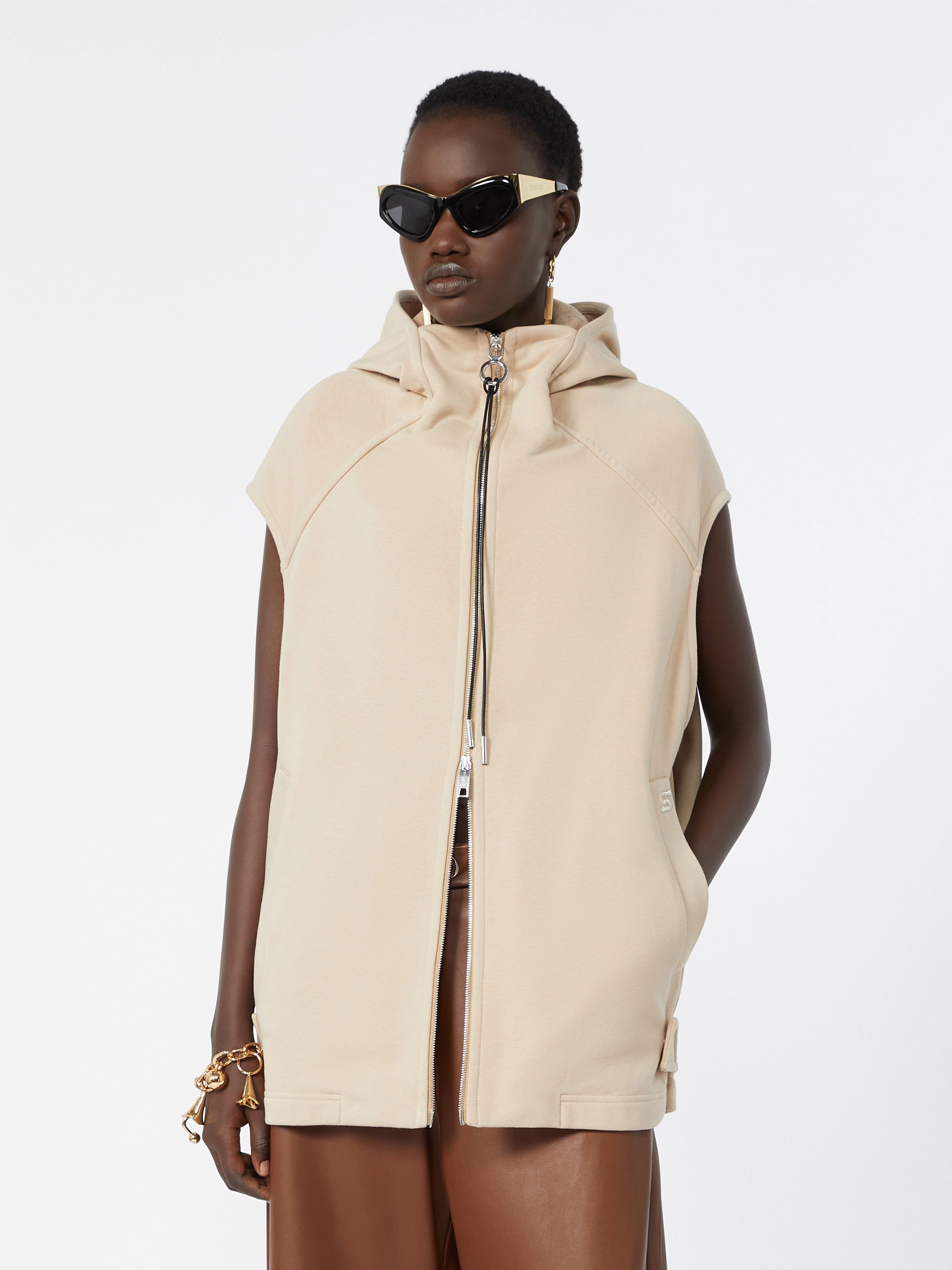 Cotton-blend fleece gilet - BEIGE - Sportmax - 4