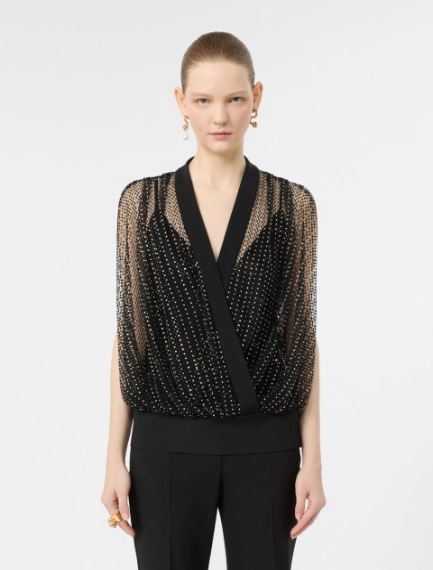 Rhinestone-detail sleeveless mesh jersey top - BLACK - Sportmax - 2