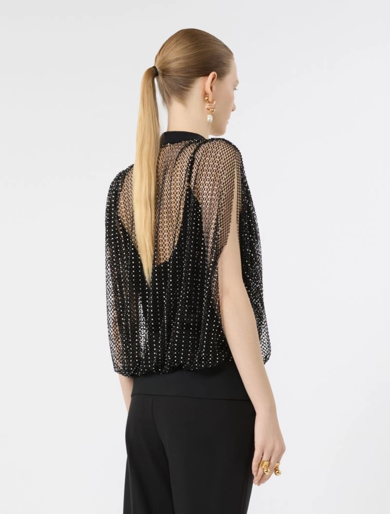 Rhinestone-detail sleeveless mesh jersey top - BLACK - Sportmax - 3