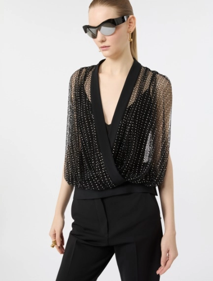 Rhinestone-detail sleeveless mesh jersey top - Sportmax