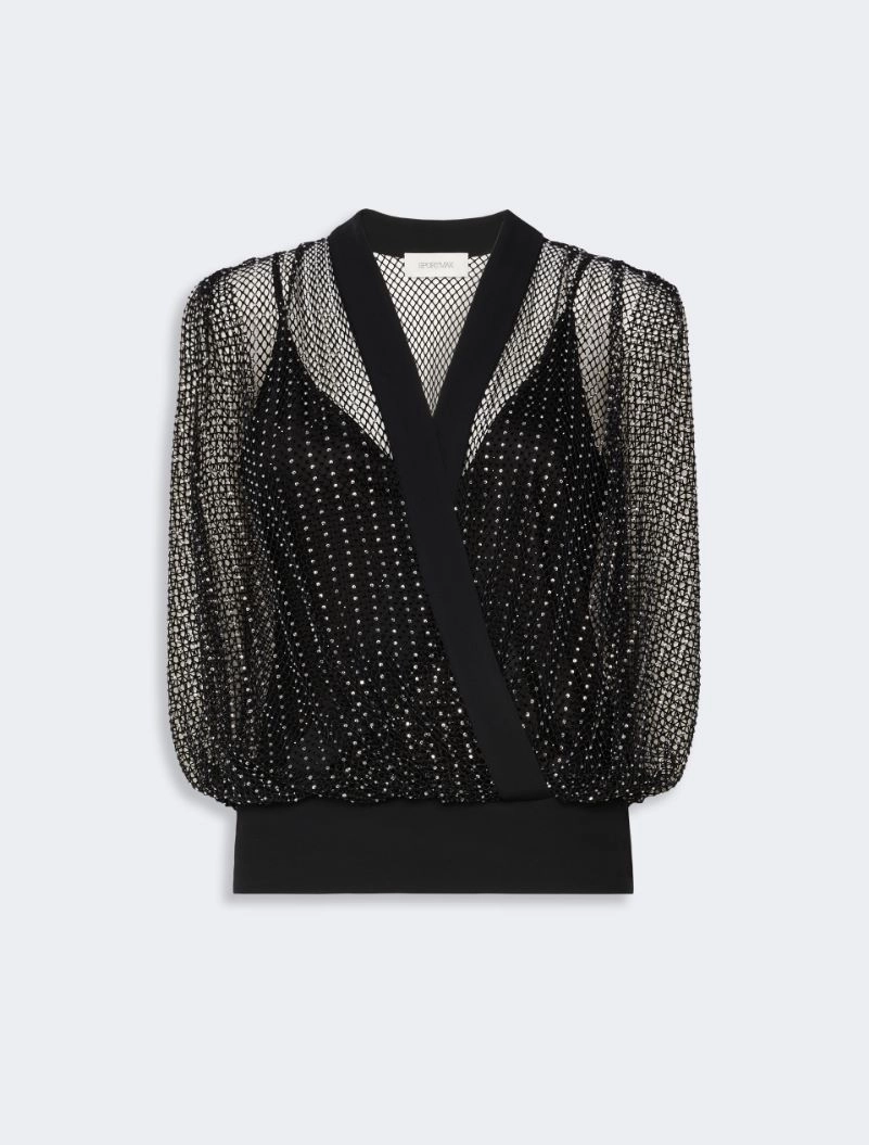 Rhinestone-detail sleeveless mesh jersey top - BLACK - Sportmax - 6
