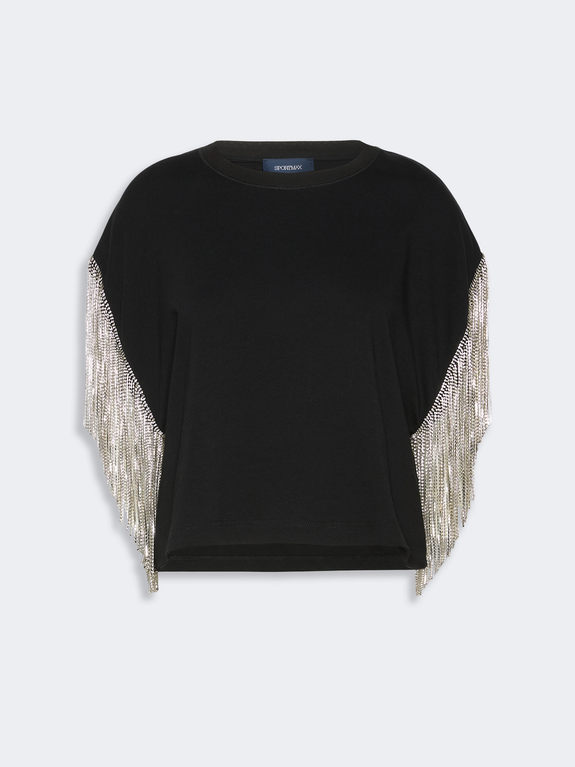 Rhinestone fringe-adorned cotton boxy T-shirt - BLACK - Sportmax - 6
