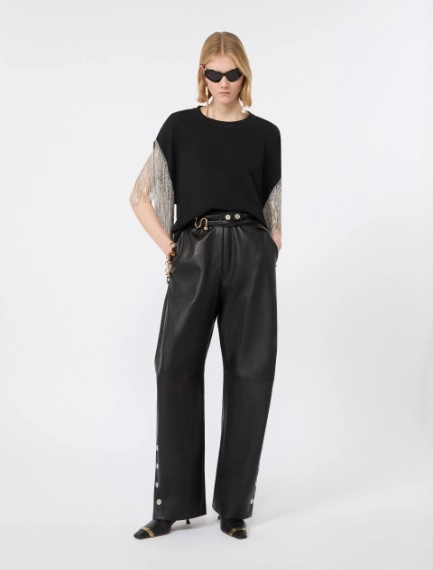 Rhinestone fringe-adorned cotton boxy T-shirt - BLACK - Sportmax - 1
