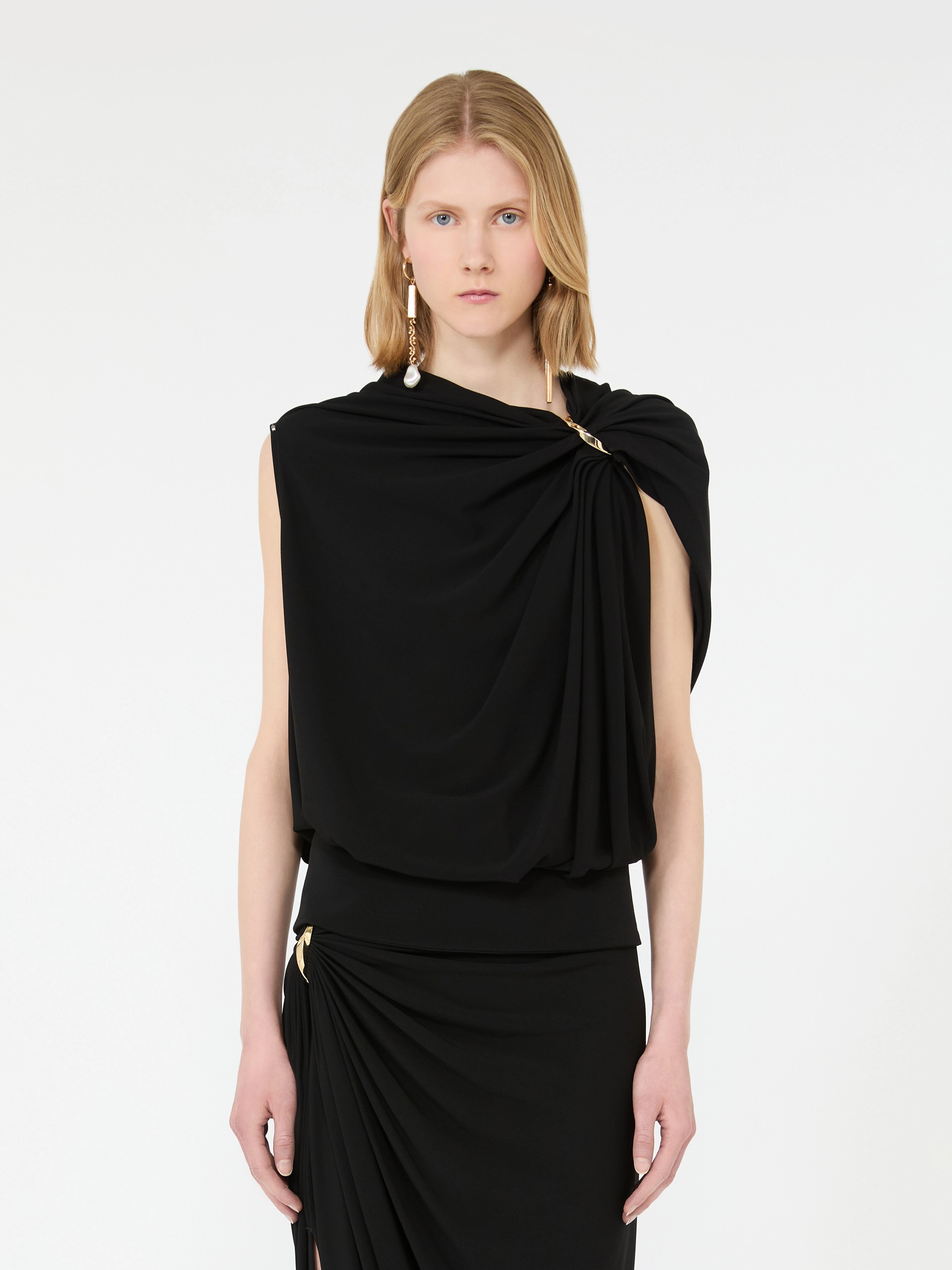 Draped fluid jersey top - BLACK - Sportmax - 2