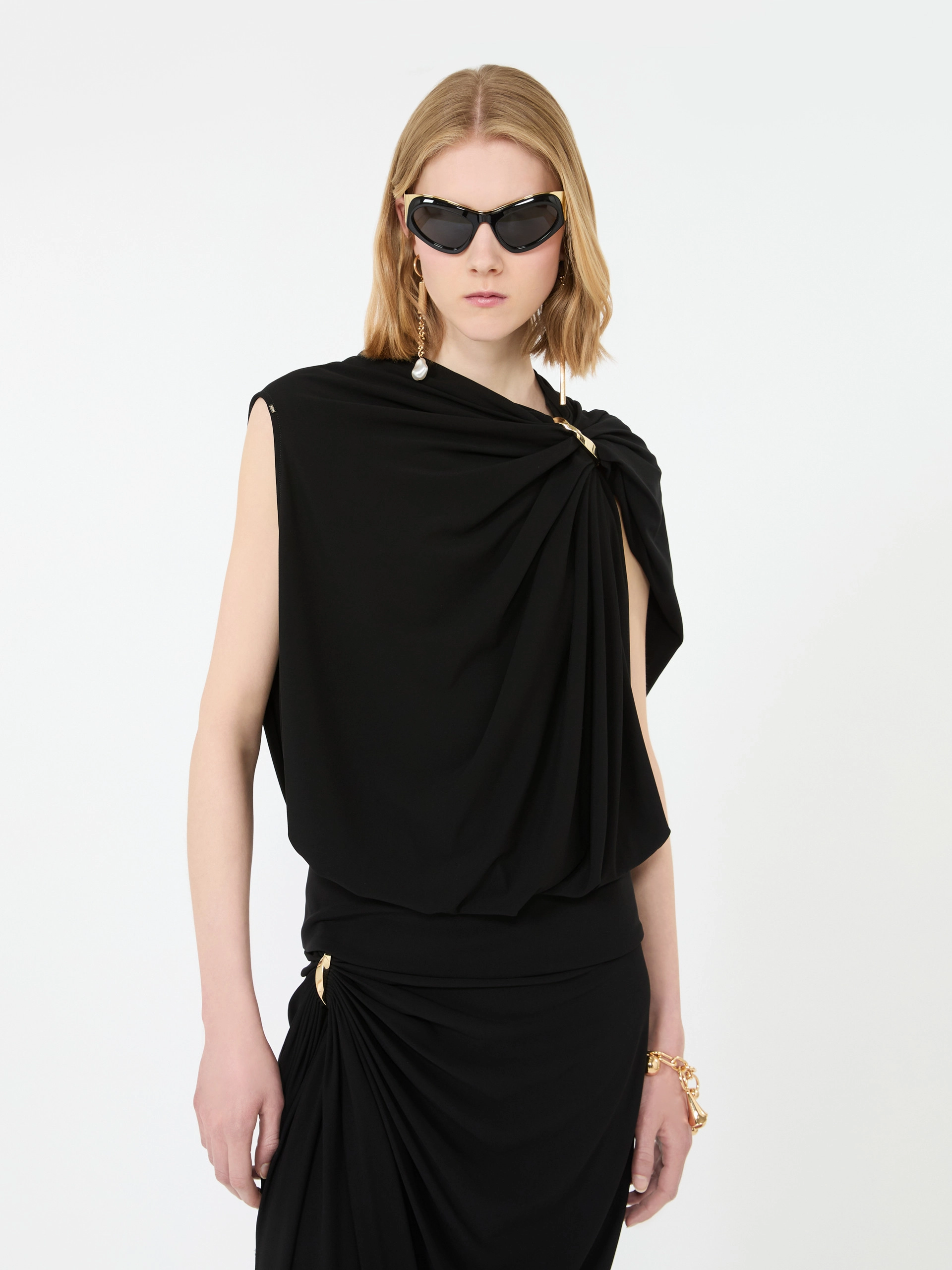 Draped fluid jersey top - BLACK - Sportmax - 4