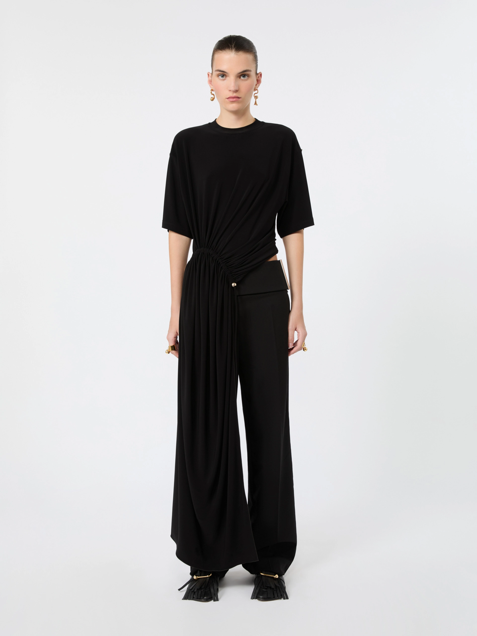 Short-sleeved draped jersey top - BLACK - Sportmax - 2