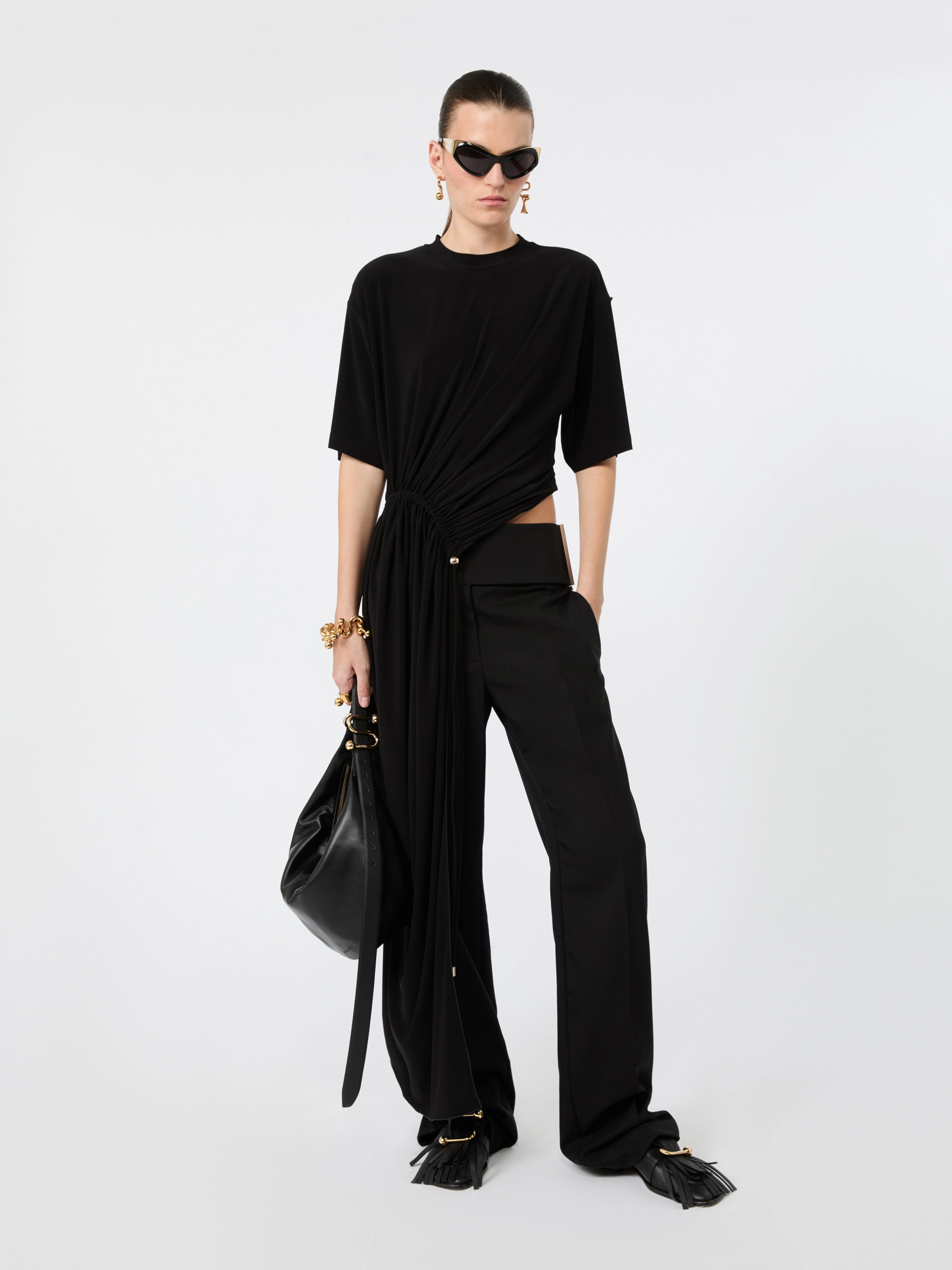 Short-sleeved draped jersey top - BLACK - Sportmax