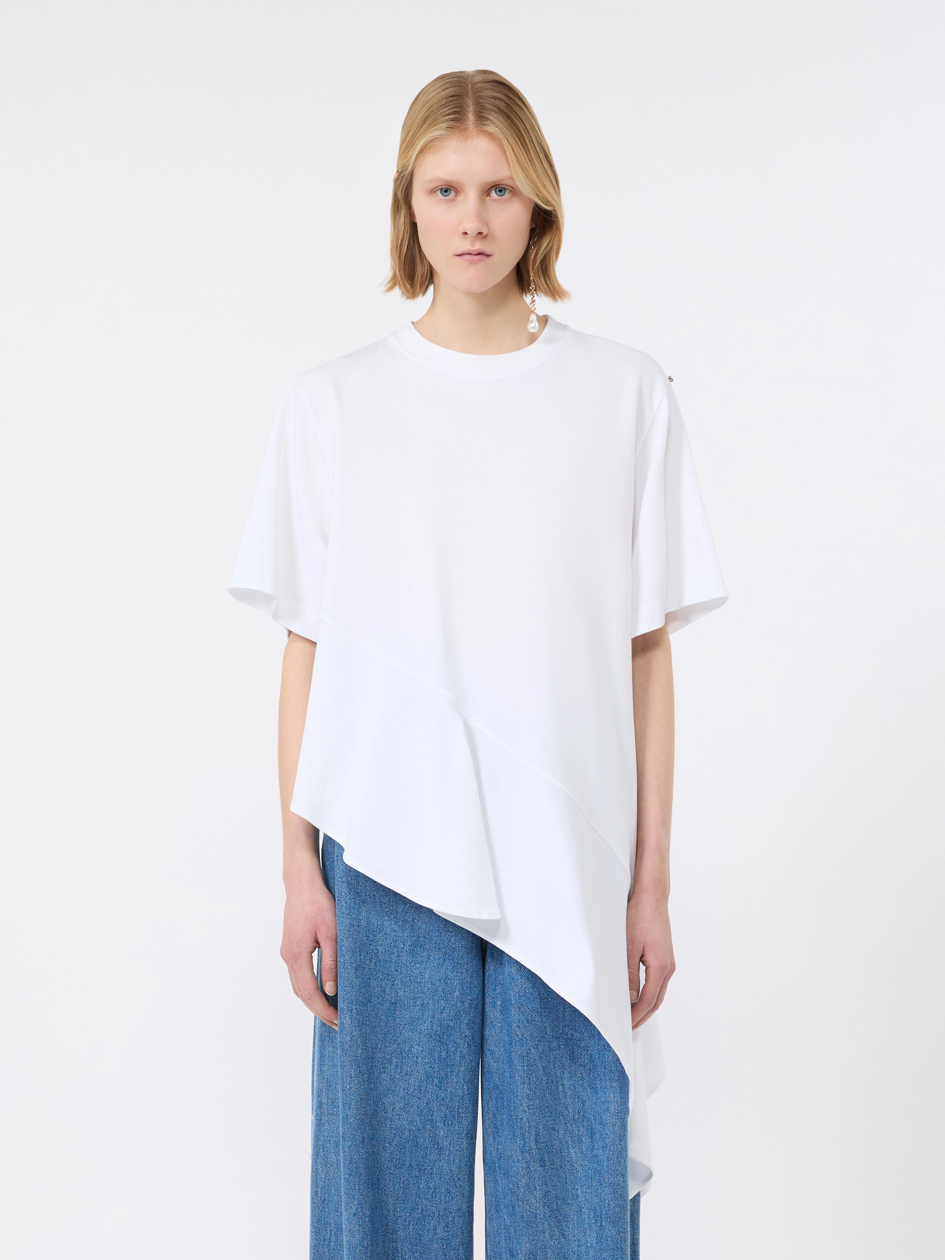 Asymmetrical cotton T-shirt - OPTICAL WHITE - Sportmax - 2
