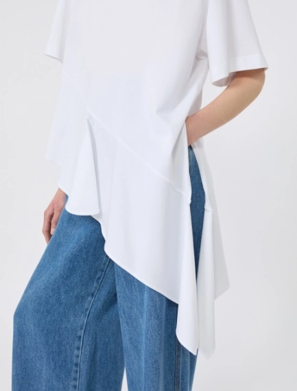 Asymmetrical cotton T-shirt - OPTICAL WHITE - Sportmax - 5