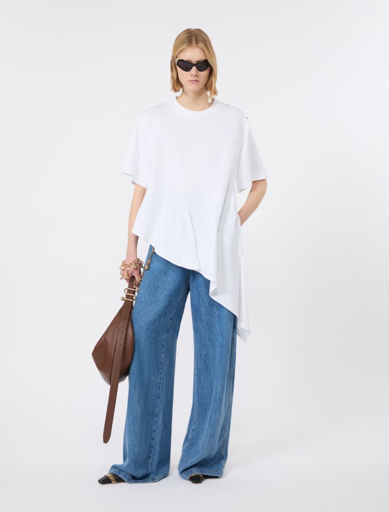 Asymmetrical cotton T-shirt, optical white | Sportmax