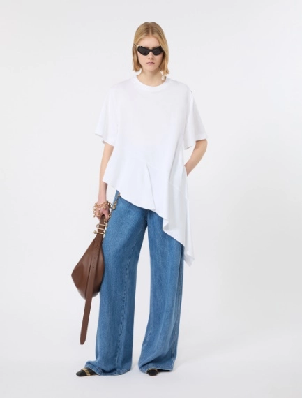 Asymmetrical cotton T-shirt - OPTICAL WHITE - Sportmax - 1