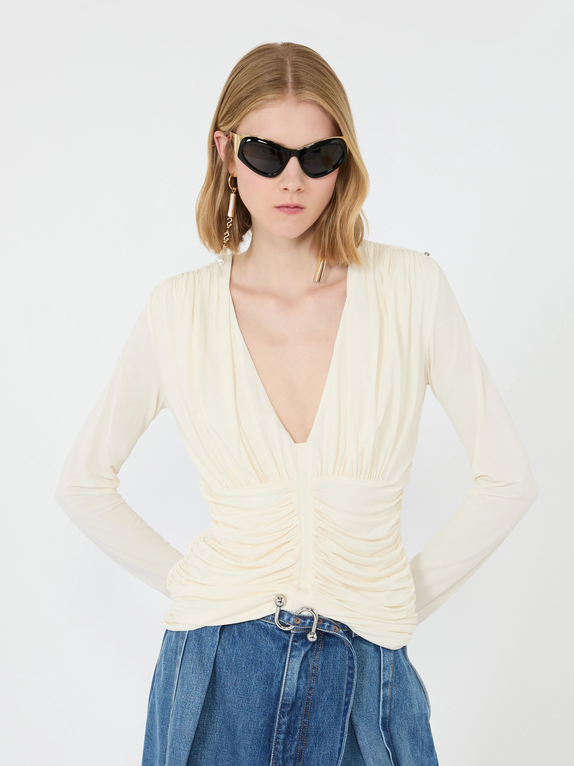 Long-sleeved viscose jersey top - WHITE - Sportmax - 4