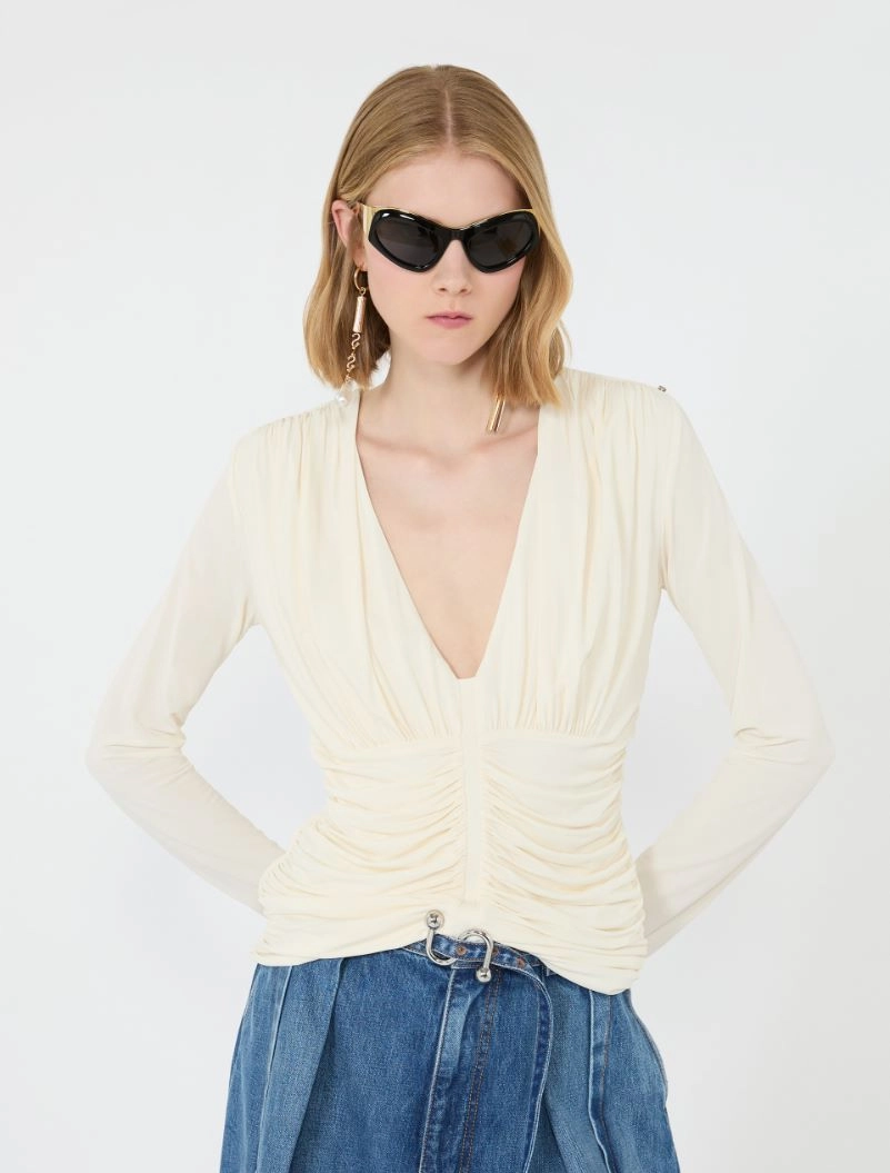 Long-sleeved viscose jersey top - WHITE - Sportmax - 4