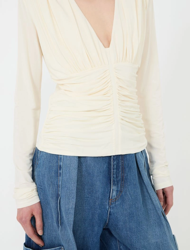 Long-sleeved viscose jersey top - WHITE - Sportmax - 5