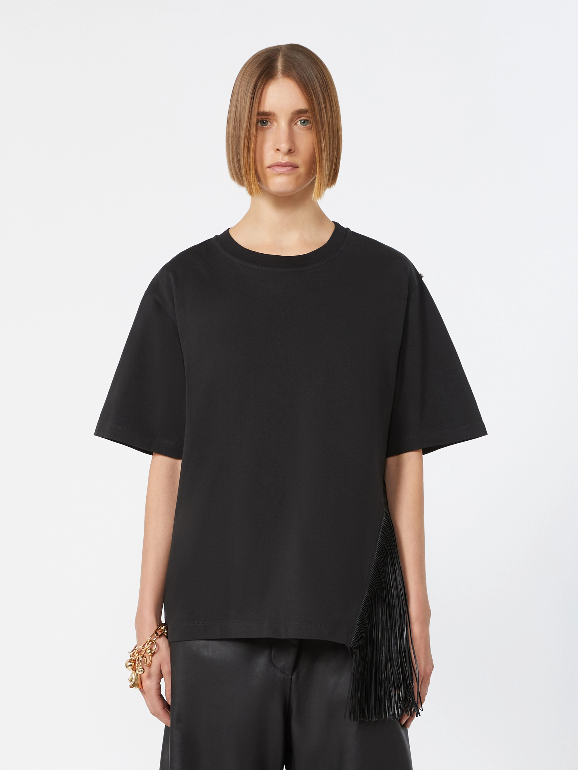 Fringed cotton T-shirt - BLACK - Sportmax - 2