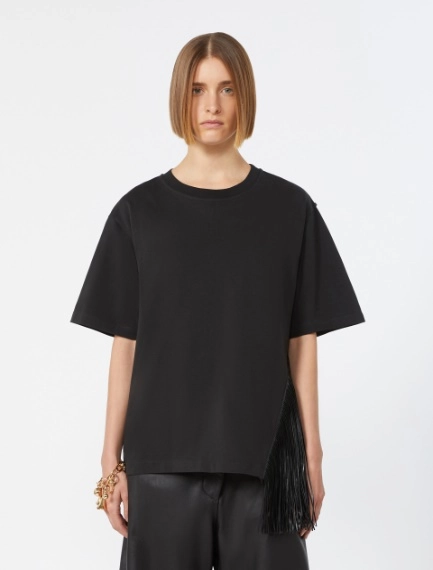 Fringed cotton T-shirt - BLACK - Sportmax - 2