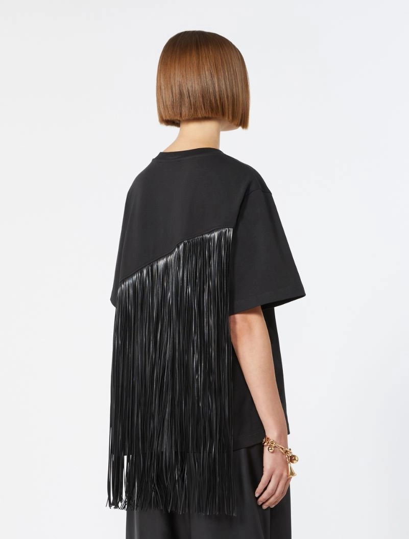 Fringed cotton T-shirt - BLACK - Sportmax - 3