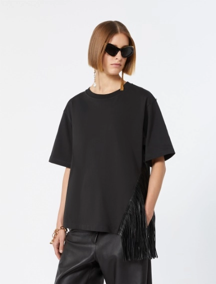 Fringed cotton T-shirt - BLACK - Sportmax