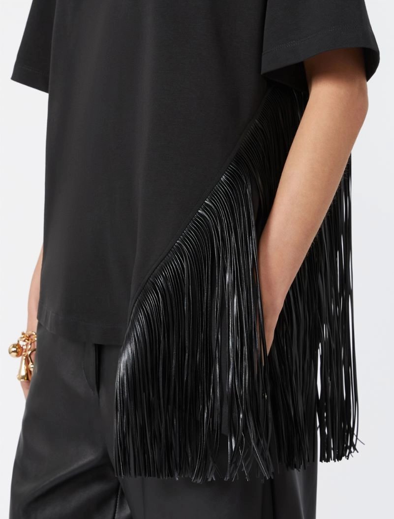 Fringed cotton T-shirt - BLACK - Sportmax - 5