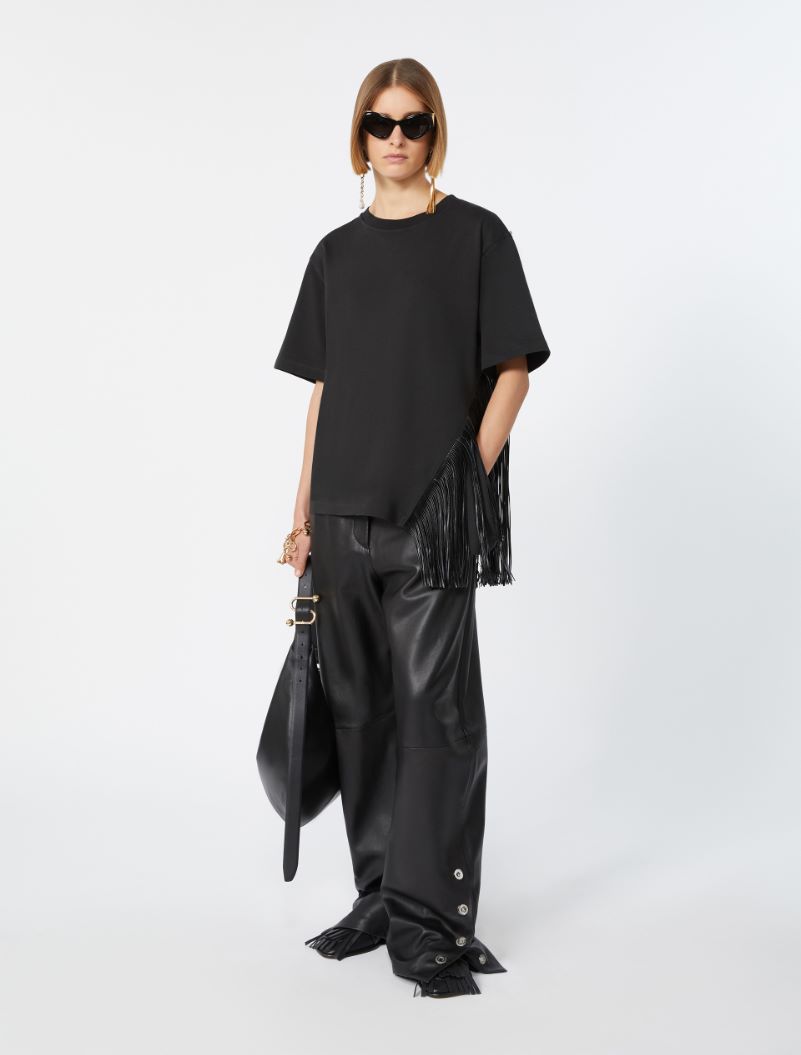 Fringed cotton T-shirt, black | Sportmax