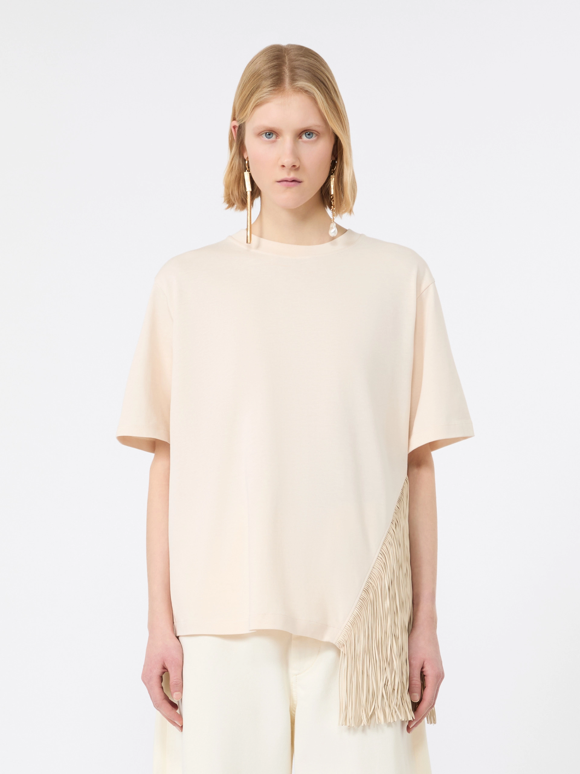 Fringed cotton T-shirt - WHITE - Sportmax - 2