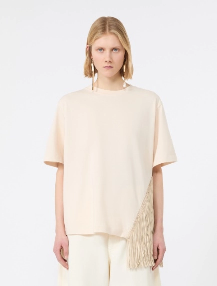 Fringed cotton T-shirt - WHITE - Sportmax - 2