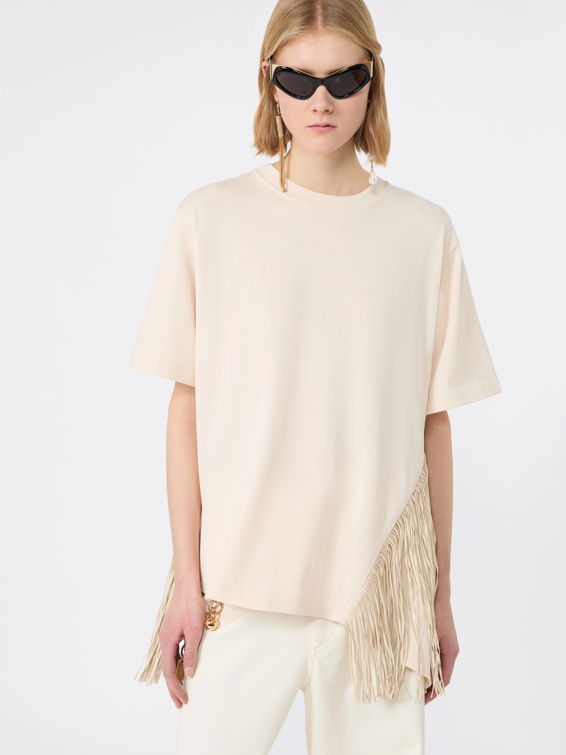 Fringed cotton T-shirt - WHITE - Sportmax - 4