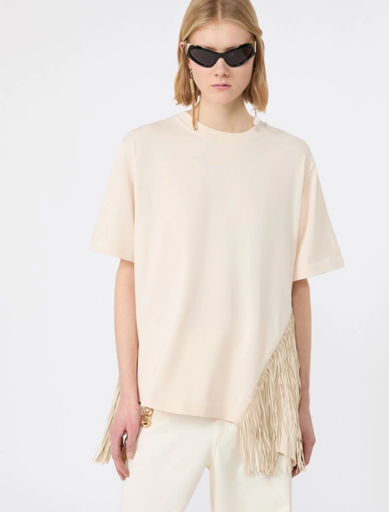 Fringed cotton T-shirt - WHITE - Sportmax - 4